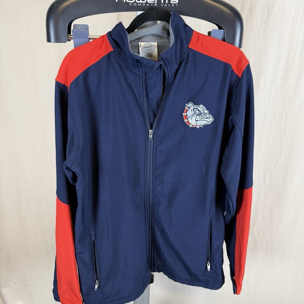Gonzaga Bulldogs Full Zip Fleece Jacket Medium Embroidered Navy With Red EUC